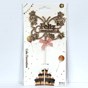 Adorno para Pastel de Cumpleaños con Corona de Mariposa de Plástico Chapado en Oro, Feliz Cumpleaños, Decoración para Fiesta de Cumpleaños en Español, 3D, Precio de Fábrica - Product Image 5