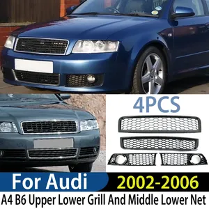 Grille avant supérieure et inférieure StarNav + Grille de phare antibrouillard en nid d'abeille pour B6 2002 2003 2004 2005 2006 Kit carrosserie - Product Image 5