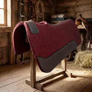Tapis de selle western polyvalent en feutre avec doublure polaire et garniture en cuir de vachette, marron bordeaux, pour l'équitation - Product Image 3