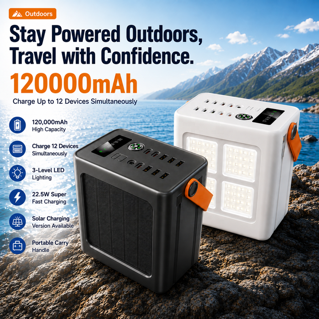 HYTO High Capacity 120000mAh Solar Power Bank Portable Power Station Emergency Power Supply for Outdoor Camping Travel