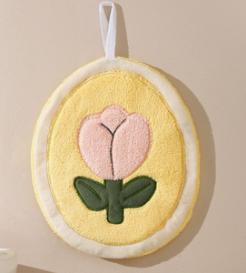 Ensemble de serviettes rondes en microfibre à séchage rapide, serviettes de bain et de cuisine en polaire corail brodées avec boucle de suspension, douces et absorbantes - Product Image 3