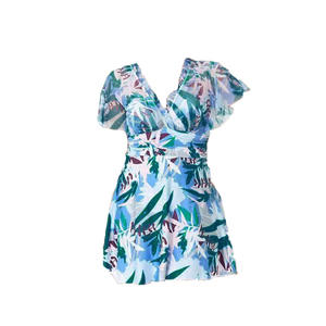 Maillot de bain une pièce pour femme à imprimé floral, col en V, avec armatures, amincissant, motif bleu et orange, design torsadé - Product Image 4