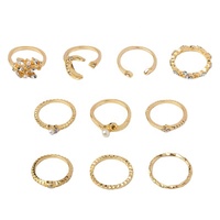 Mwsc — bagues en or avec cœur papillon et diamant, pour femmes, accessoire de mode en forme de serpent, de lune et de style bohème, dix paquets de chaînes