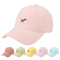 Gorra de Béisbol de 6 Paneles de Algodón Lavado Color Pastel Macaron al por Mayor, Gorra Deportiva de Moda para Mujer con Bordado de Perrito Adorable y Ajustable