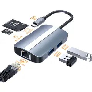 5/6/7/8/9 ב-1 רכזת USB מסוג C עם 4K HD USB 3.0 2.0 Usb C לגיגה-ביט Ethernet TF SD תחנת עגינה לכרטיס עם מחשב נייד