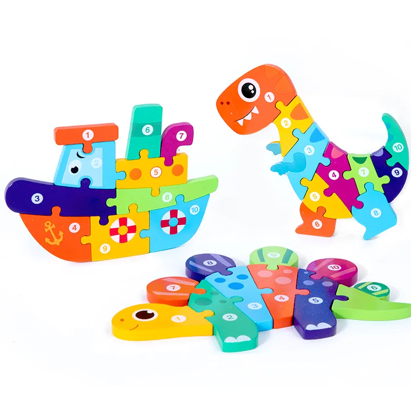 High Quality Eco-Friendly Vehicle Dinosaur Cartoon Custom Children Wooden Jigsaw Puzzle Baby Intellectual Development Toys