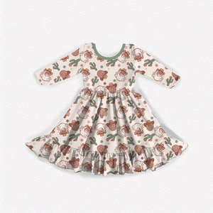 Noël enfant en bas âge bébé filles vêtements à volants garniture Twirl robe noël Coquette nœud à manches longues enfants fille à volants bambou Twirl robe - Product Image 2