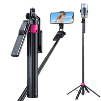 Perche à selfie SS1 en alliage d'aluminium pour téléphone, trépied 63 pouces, poignée ultra grand angle, stabilisateur intelligent anti-tremblement, télécommande magnétique 1,6 m