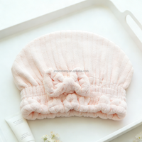 Serviette de séchage capillaire à capuche pour femme en polaire corail, à séchage rapide, absorbante, réutilisable, avec nœud, pour le bain, style Baotou, tissée, pour cheveux secs, avec bandeau intégré