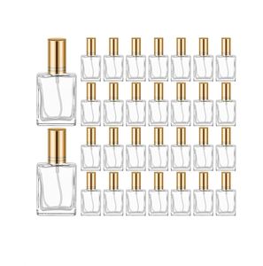 Flacon de parfum vide de luxe personnalisé de 30 ml, carré et plat, avec pulvérisateur transparent, rechargeable, en verre, impression sérigraphique - Product Image 1