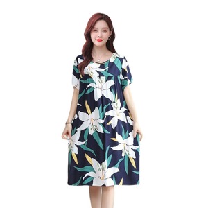 Camisón de Algodón y Seda para Mujer, Manga Corta, Estampado de Plantas y Flores, Elegante, Verano, Vestido de Pijama, Largo Medio, Tallas Grandes, Cómodo y Fresco - Product Image 5