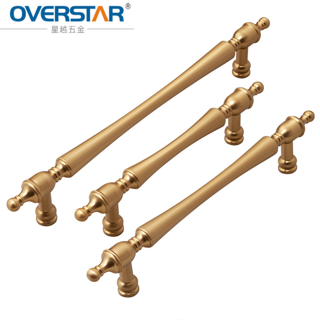 Brushed Brass Cabinet Handles Solid Zinc Alloy Spindle Drawer Pulls Vintage Kitchen Furniture Hardware Handle