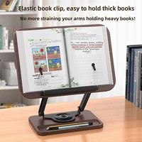 Support de lecture en bois réglable en hauteur, rotatif à 360 degrés, avec pince élastique pour livre et support pour iPad, pour utilisation sur bureau
