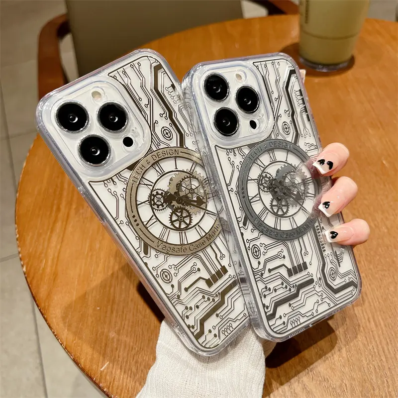 Cyberpunk Galvanização Soft Tpu Transparente Claro Telefone Capa Magnética Pintada Capa Para Iphone 12 13 14 Pro Max Plus