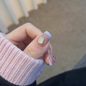 Uñas portátiles hechas a mano, venta al por mayor, azul, estilo francés, Pequeño Libro Rojo, corazón, diamantes de imitación, arte, acabado, pegatinas extraíbles, puntas de uñas - Product Image 3