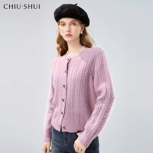 CHIU SHUI <span class=keywords><strong>Cardigan</strong></span> Invernale da Donna in Maglia a Trecce con Collo Rotondo e Bottoni Dorati, Morbido e Caldo - Product Image 3