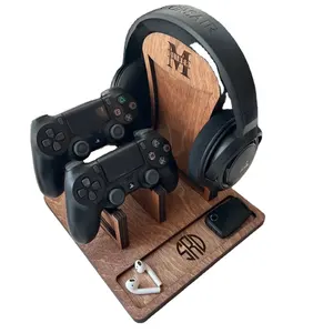 JUNJI supporto per cuffie in legno personalizzato e supporto per Controller organizzatore per Controller PS5 in legno unico per regalo da uomo