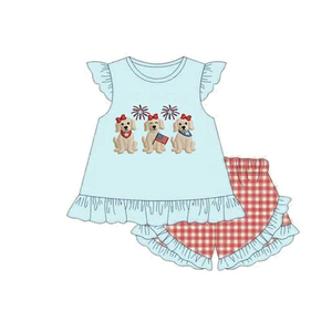 Pantalones cortos casuales personalizados con estampado de bandera de EE. UU. del 4 de julio para niñas, pelele burbuja para bebé, ropa infantil al por mayor a juego para hermanos - Product Image 2