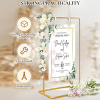 Support d'arche de mariage rectangulaire réglable en fer forgé avec sangles dorées, panneau d'accueil, affichage du plan des tables et logo personnalisé