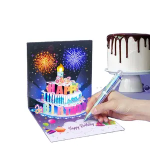 Nieuwe 3d Verjaardagskaart Pop-Up Vuurwerk Bloeiende Licht Muziek Gelukkige Verjaardagskaart