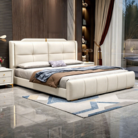 Lit de rangement moderne de luxe JUNYUHAO avec éclairage LED, revêtement en tissu, mousse haute densité, cadre en pin, taille Queen/King, mobilier de chambre à coucher