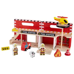 High Quality Educational Toys Wooden Toys Diy Assembletoys Emergency Services Play set Stations Mini Fire police Station Toys