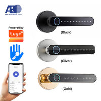 Poignées de porte intérieures numériques intelligentes connectées Tuya, noires et dorées, avec serrure biométrique à empreintes digitales et connectivité Wi-Fi
