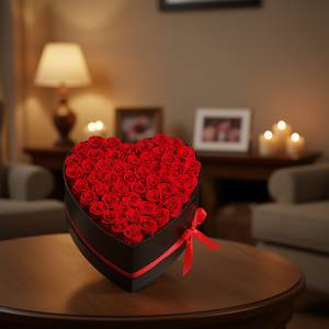 Boîte en forme de cœur avec 50 roses rouges préservées Forever Flowers, bouquet immortel pour anniversaire, Saint-Valentin, Noël - Product Image 2