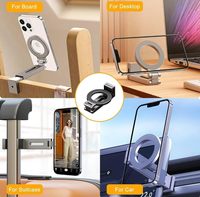 Support de téléphone à clip, rotation à 360 degrés, métal argenté, support de table, pliable, extensible, flexible, anneau magnétique N52, clip réglable