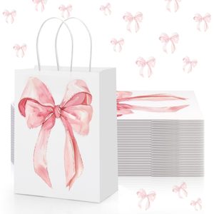 Luxury <strong>Sweet</strong> Cute Cartoon <strong>Large</strong> Pink Bow Pattern Portable Tote <strong>Bag</strong> Birthday Party Favor Gift Packaging Kraft Paper <strong>Bag</strong> Wholesale - Product Image 2