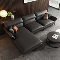 Sofá de Cuero Moderno en Forma de L, Sofá de Esquina para Sala de Estar, Sofá de Cuero Italiano de Lujo Azul, Sofá Seccional en Forma de L