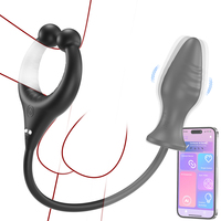 Anneau pénien vibrant professionnel à double stimulation avec contrôle par application, 10 modes de vibration intenses, plug anal en silicone souple
