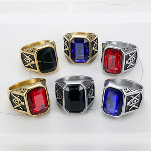 Bomei Jewelry แหวนอิฐสแตนเลส,แหวนอิฐแดง/ดำ/น้ำเงิน - Product Image 1