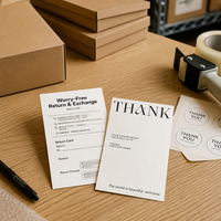 Ensemble de cartes de remerciement et de retour personnalisées imprimées avec police serif pour les kits d'expédition de commandes au détail