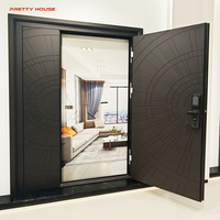 Puerta Pivotante Frontal de Madera Sólida y Aleación de Aluminio Moderna Personalizada con Diseño Insonorizado y de Seguridad para Hoteles y Dormitorios
