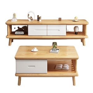 Ensemble <span class=keywords><strong>de</strong></span> meuble TV et <span class=keywords><strong>table</strong></span> basse en <span class=keywords><strong>bois</strong></span> massif, style moderne, prix abordable, pour salon, avec tiroirs <span class=keywords><strong>de</strong></span> rangement - Product Image 3