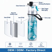 Bouteille pulvérisateur d'eau en plastique PET 500 ml à double paroi, avec bouchon à paille et poignée de transport, légère, pour extérieur, logo personnalisé