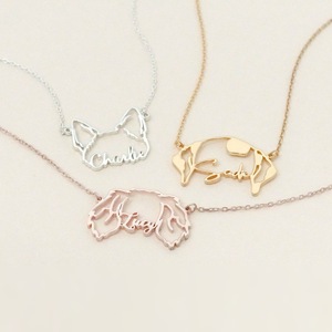 Collana con ciondolo con orecchie di gatto e cane con nome personalizzato in acciaio inossidabile - Product Image 1