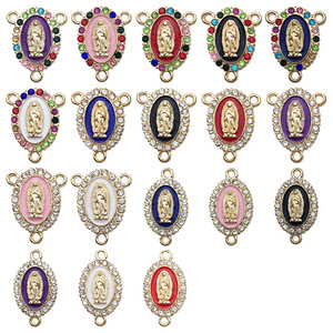 Emaille Strass Unser Lieben Weibliche Jungfrau Maria Gliederungsmedalje Blumenrosen-Tischwerk Legierung Kruzifix Gliederungs-Armband Anhänger Reize - Product Image 2