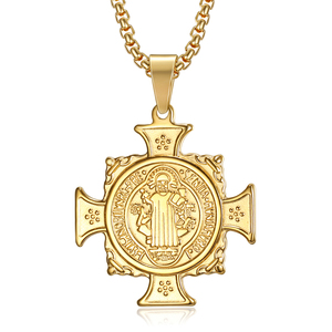 Olivia Santa Cruz medallón religioso antiguo medalla de oro <span class=keywords><strong>San</strong></span> <span class=keywords><strong>Benedicto</strong></span> colgante Acero inoxidable collar - Product Image 1