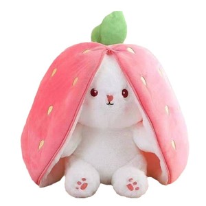 Strawberry Rabbit Plush Toy <b>Pillow</b> With Carrot And Strawberry Design For Kids Party Decor 0 To 24 Months Unisex - Product Image 4