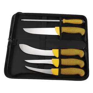 Cuchillo De Carnicero Butcher Knife Set 6pcs Chefs Knives German 1.4116 5CR15mov Carbon Steel PP Nylon Handle With Knife Bag