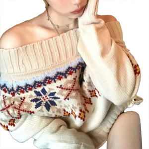 Pull pour femme en maille à col rond, style décontracté, élégant et polyvalent, tendance automne-hiver, style personnalisable, fleurs - Product Image 3