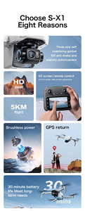 Drone X1 de photographie aérienne à succès, évitement d'obstacles, cardan 3 axes, double caméra 4K, écran HD, télécommande longue portée 5 km, FPV UAV - Product Image 5