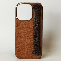 Design élégant étui de téléphone portable en cuir véritable togo avec dragonne en cuir exotique pour iphone 16 pro