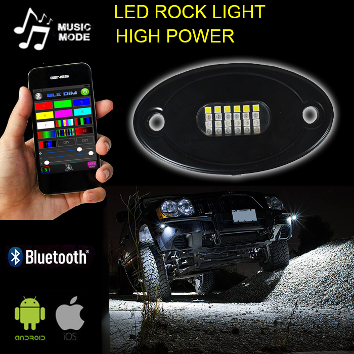 Mejor calidad roca luz Bluetooth 4 cápsulas de música Mini Led Rgbw roca luz para Offroad