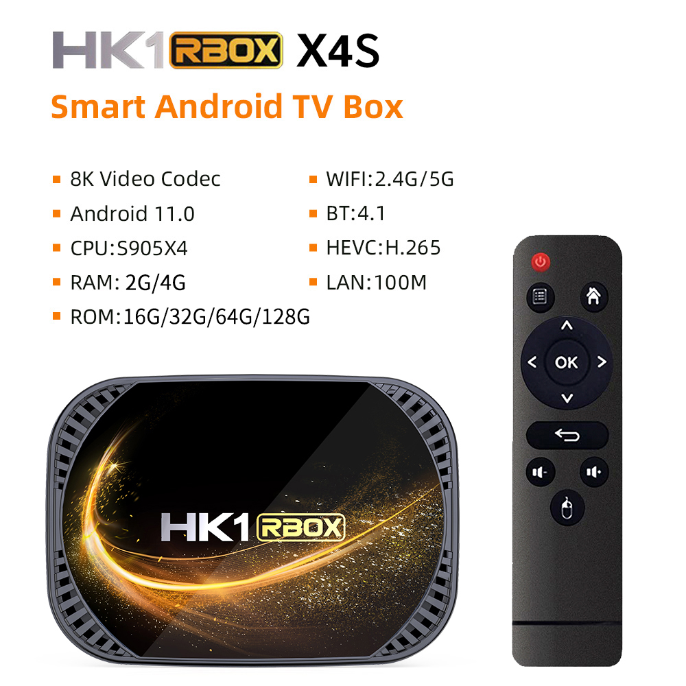 HK1 RBOX X4S智能电视盒Amlogic S905X4安卓11 2.4G/5G WIFI 4k媒体