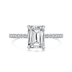 Dylam Top Jewelry Supplier S925 <b>Silver</b> 5A CZ Eternity Band 2.0ct D Color VVs1 <b>Emerald</b> Cut Moissanite Main Stone Engagement <b>Rings</b> - Product Image 1