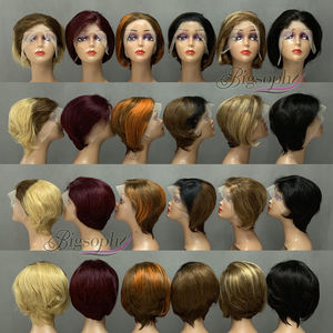 Peluca de Cabello Humano con Corte Pixie para Mujer, Peluca Frontal de Encaje Transparente 13x4, Cabello Corto Liso con Degradado Marrón, 6 Colores Disponibles - Product Image 2