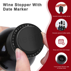 Cheerfast Phụ Kiện 2Pcs Đen Nhựa Chai Rượu Vang Stopper Và Thời Gian Quy Mô Quà Tặng Thiết Lập Độ Kín Chân Không Rượu Vang Stoppers - Product Image 4